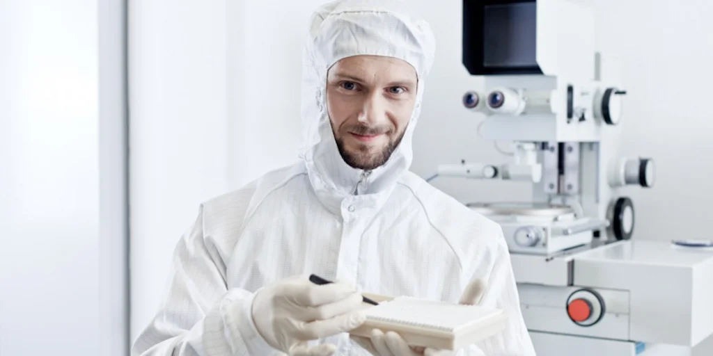 Cicor employye working in the prodution of the Cicor site in Radeberg