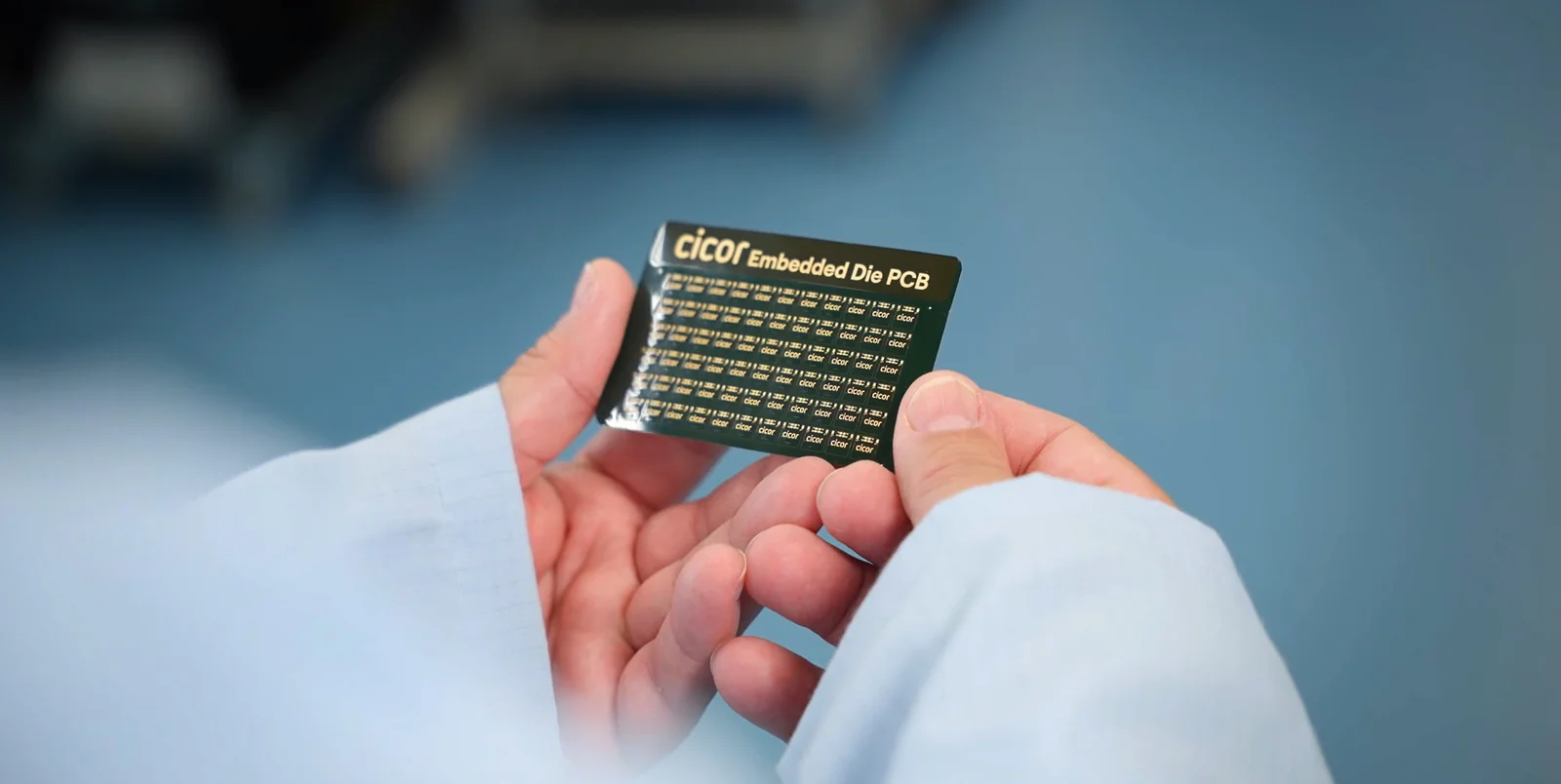 Close-up of Cicor Embedded PCB demonstrator in production environment