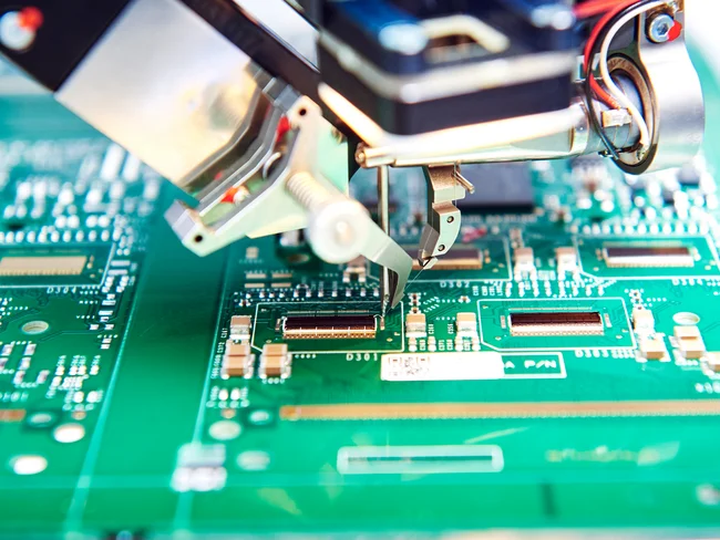 Close-up of wire bonding, part of Cicor's microelectronics assembly services